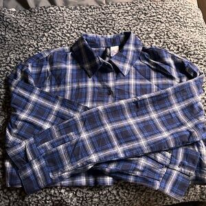 Blue plaid long sleeve button down